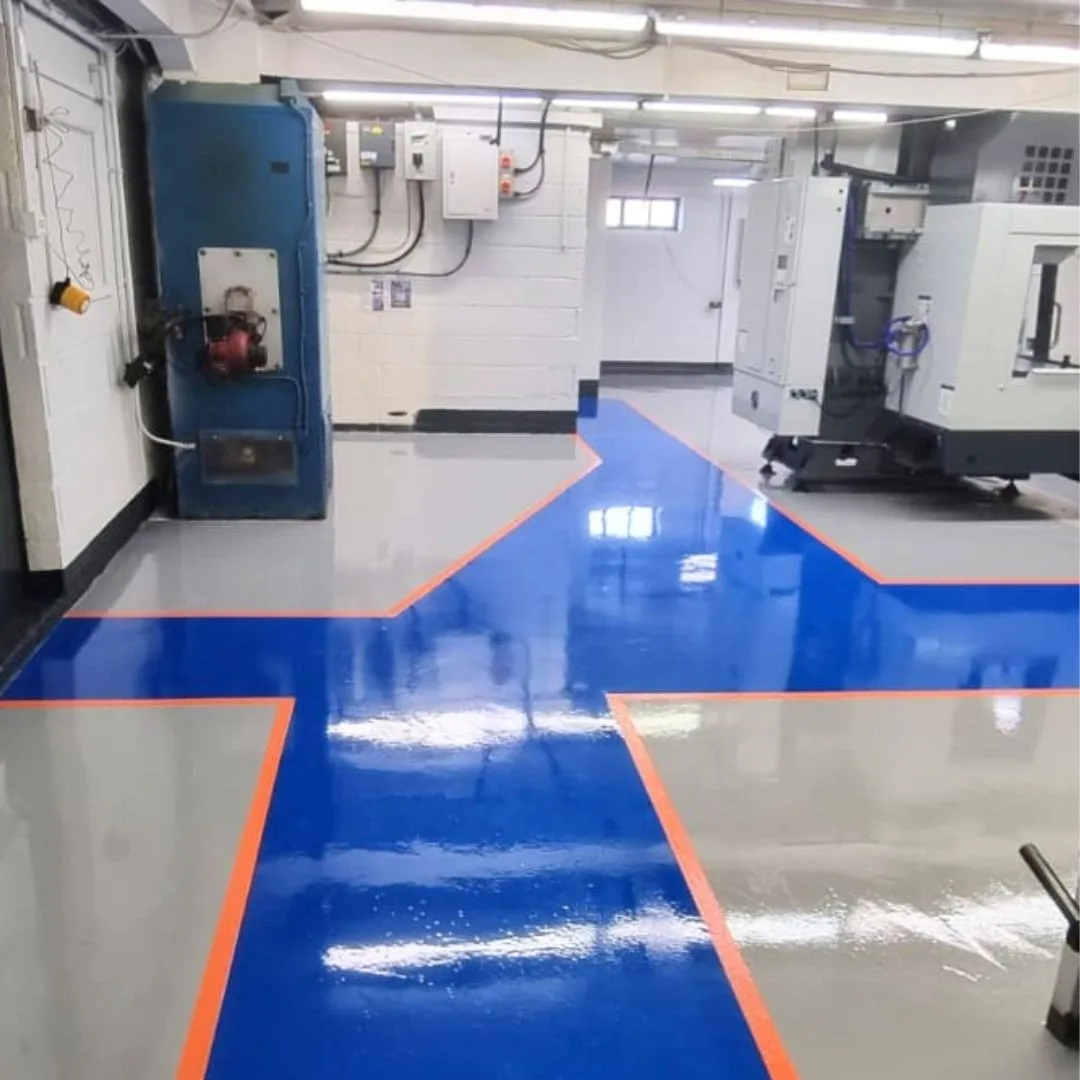 High Build Epoxy Coating - Blue & Orange Walkway High Build Epoxy Coating - Blue & Orange Walkway