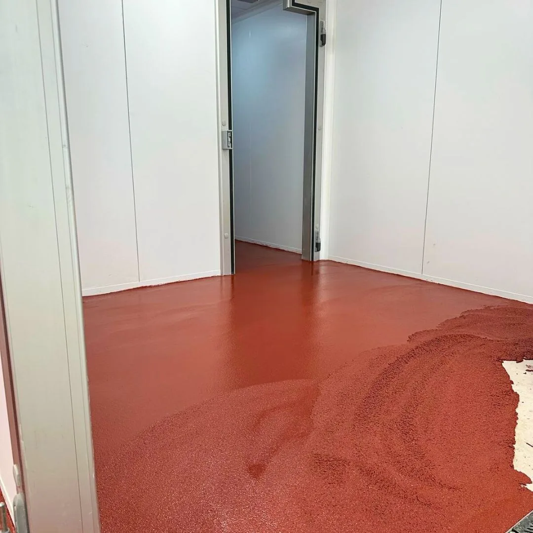 Polyurethane Cement - Half Way through laying the Red Floor