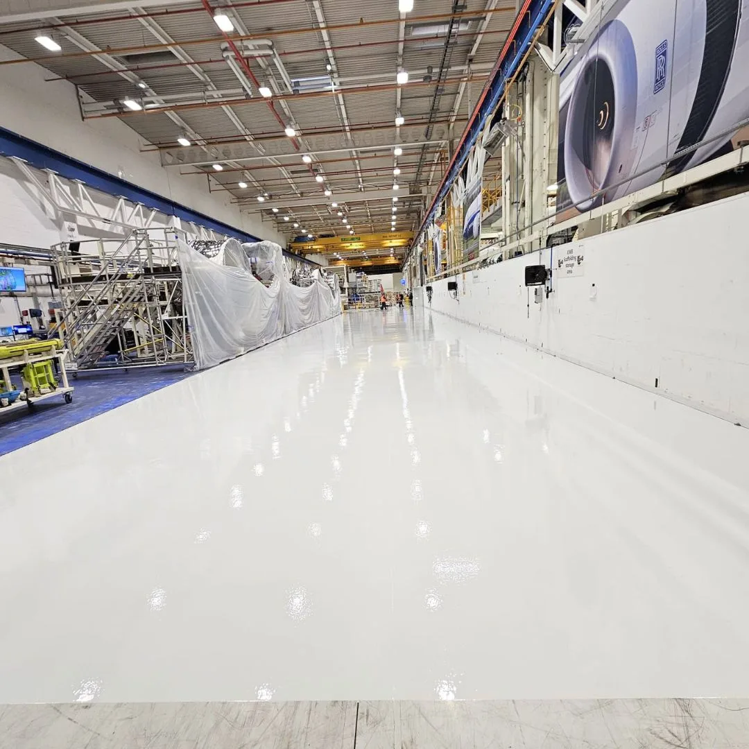 Skydrol-Resistant Coating in a Airport Hanger - White